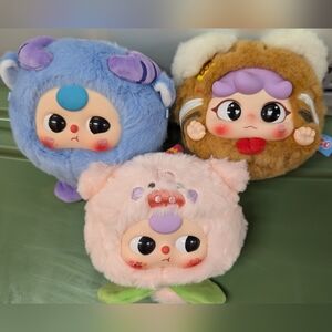 Adorable Plush Pet Toys - Blue, Brown, Pink